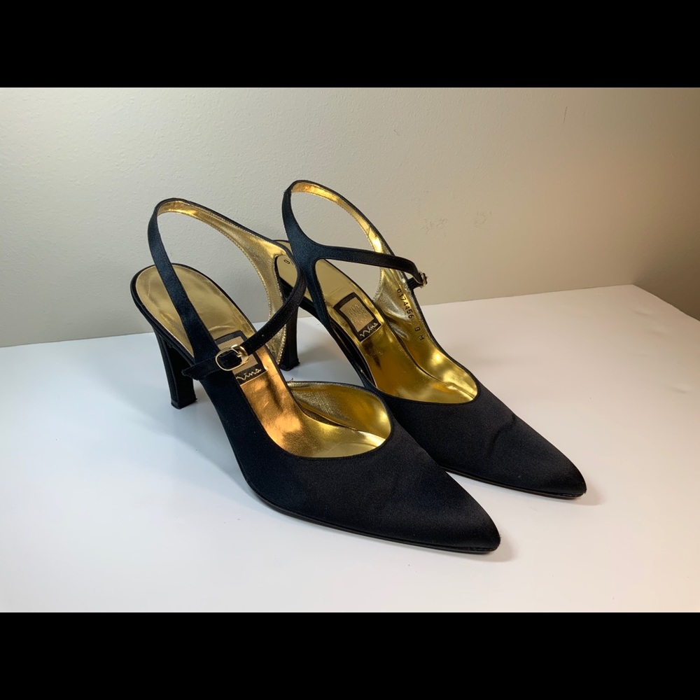 Nina Black Satin Pumps 9M